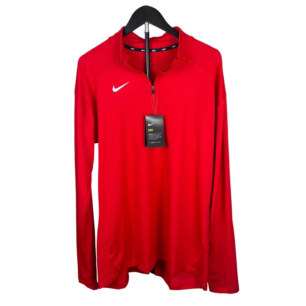 Nike Dri-FIT Mens Quarter Zip Pullover Red Long Sleeve Thumbhole Shirt Large